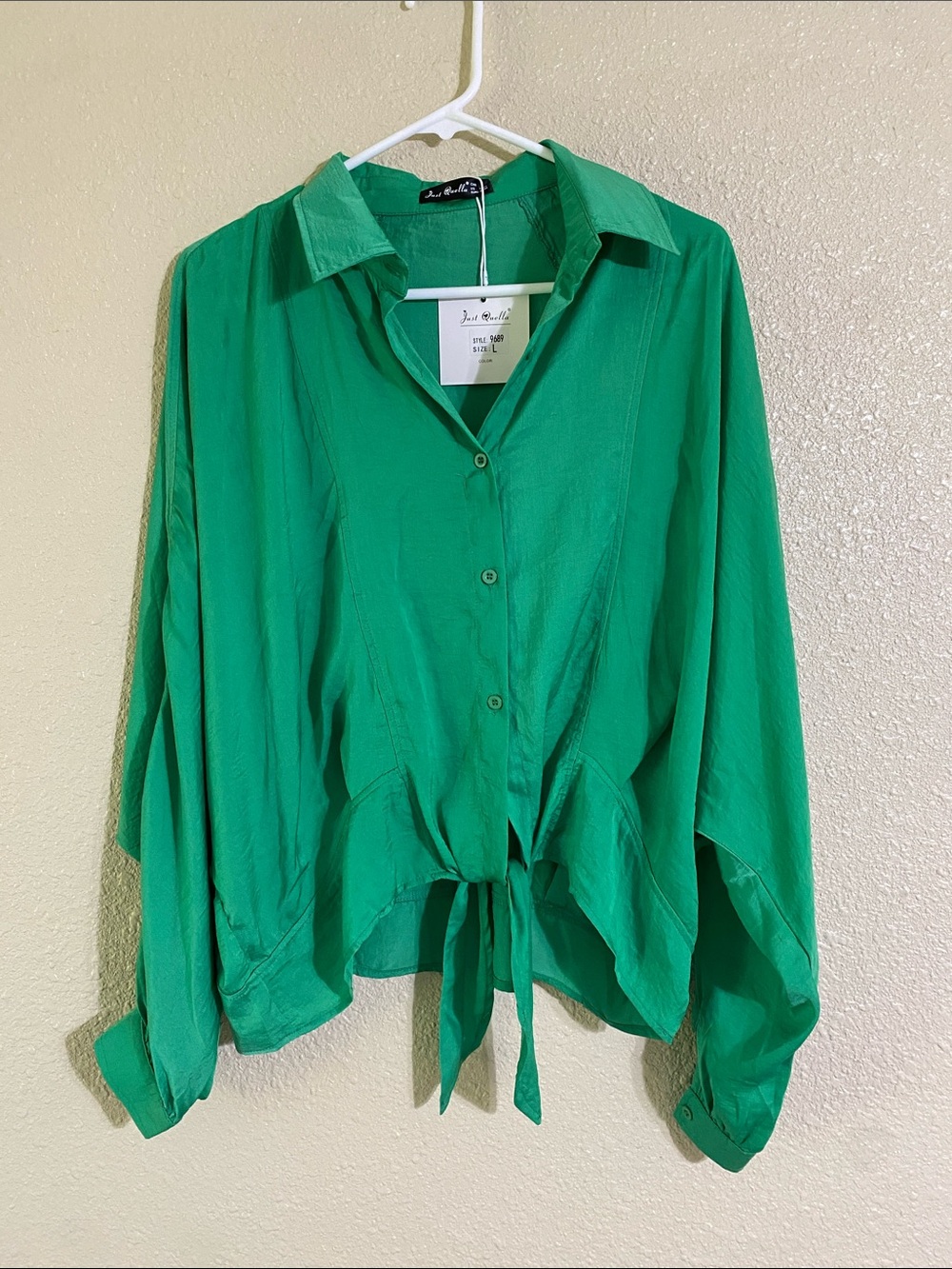 Green Long Sleeve Shirt with Front Tie from Just Quella NWT